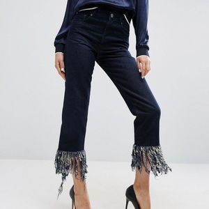 Asos carrot leg fringe jeans.